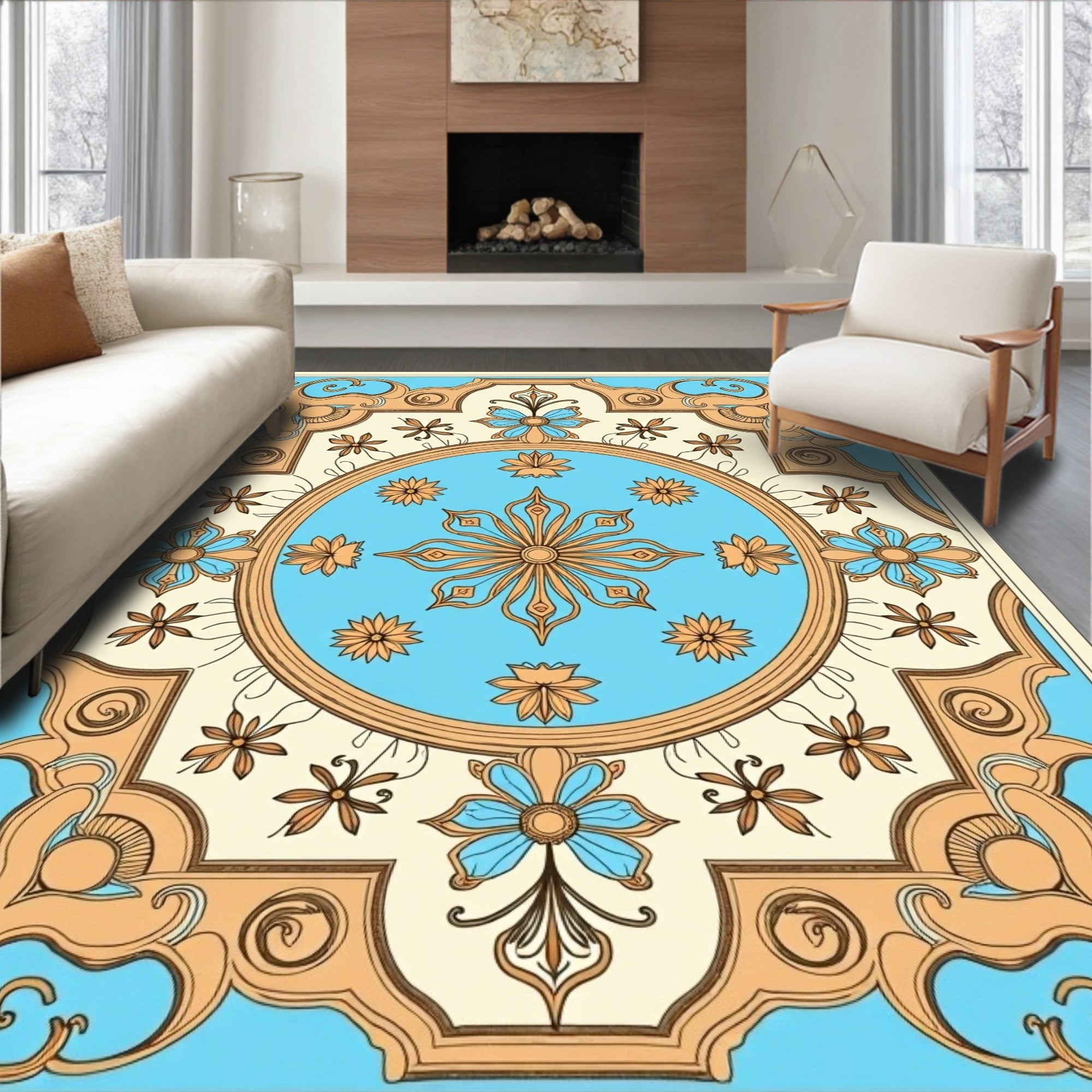 Ornate Floral Medallion Vintage Design Rug