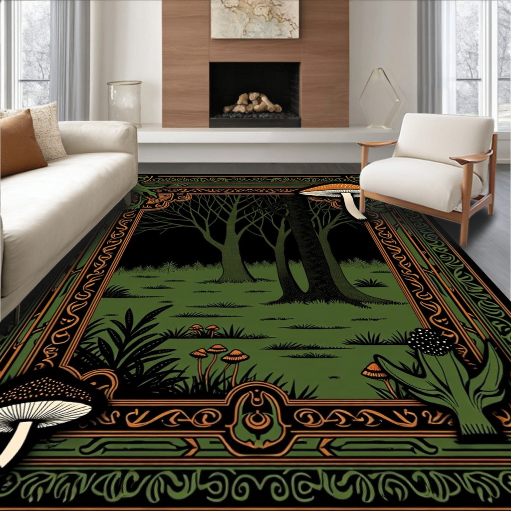 Enchanted Forest Mushroom Art Nouveau Rug