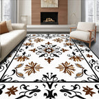 Ornate Floral Motif Brown Brown Rug