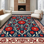 Ornate Red Floral Garden Design Rug