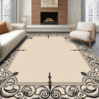 Ornate Scrollwork Black Border Rug
