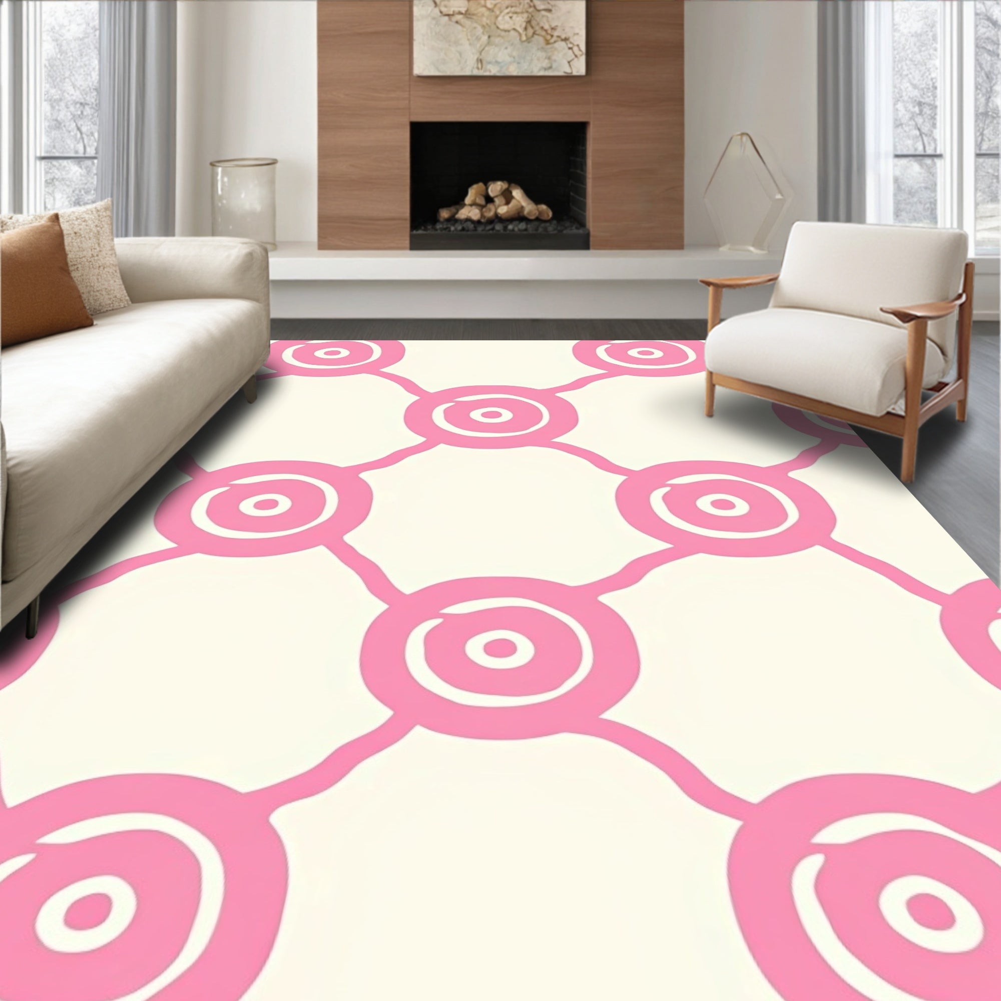 Pink Nested Circles Grid Design Rug