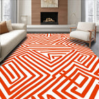Bold Red Abstract Maze Pattern Rug