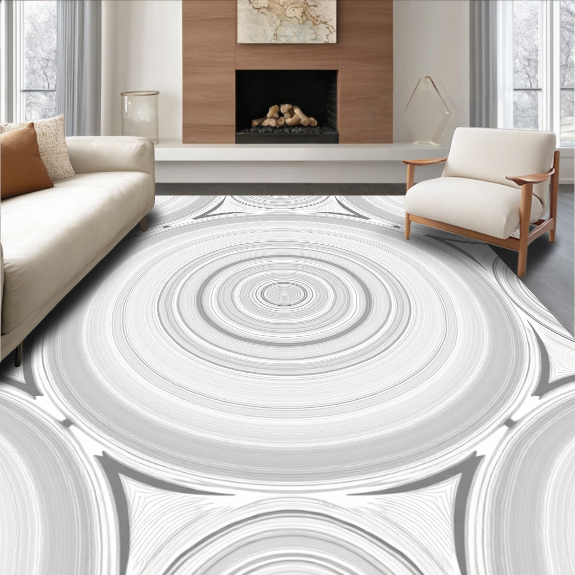 Concentric Circles Geometric Design Rug