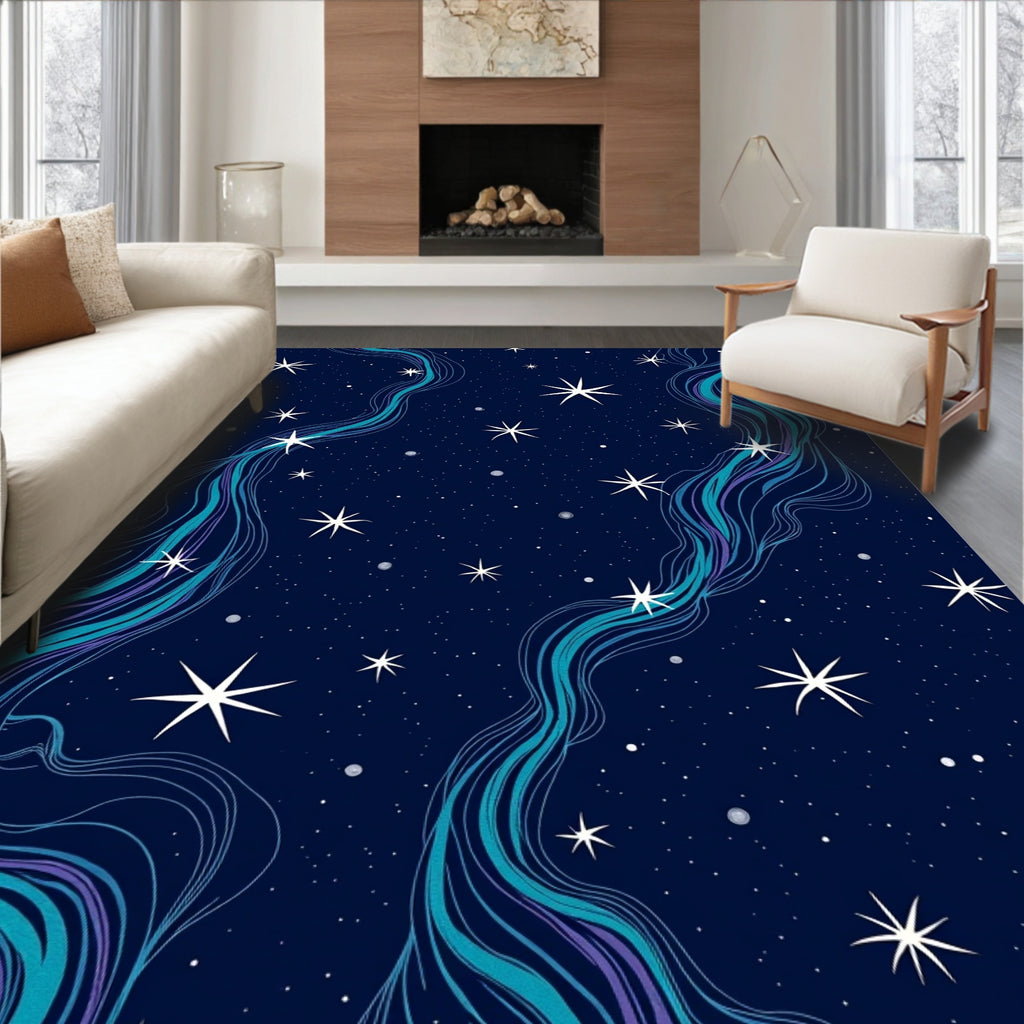 Celestial Wavy Starry Pattern Rug
