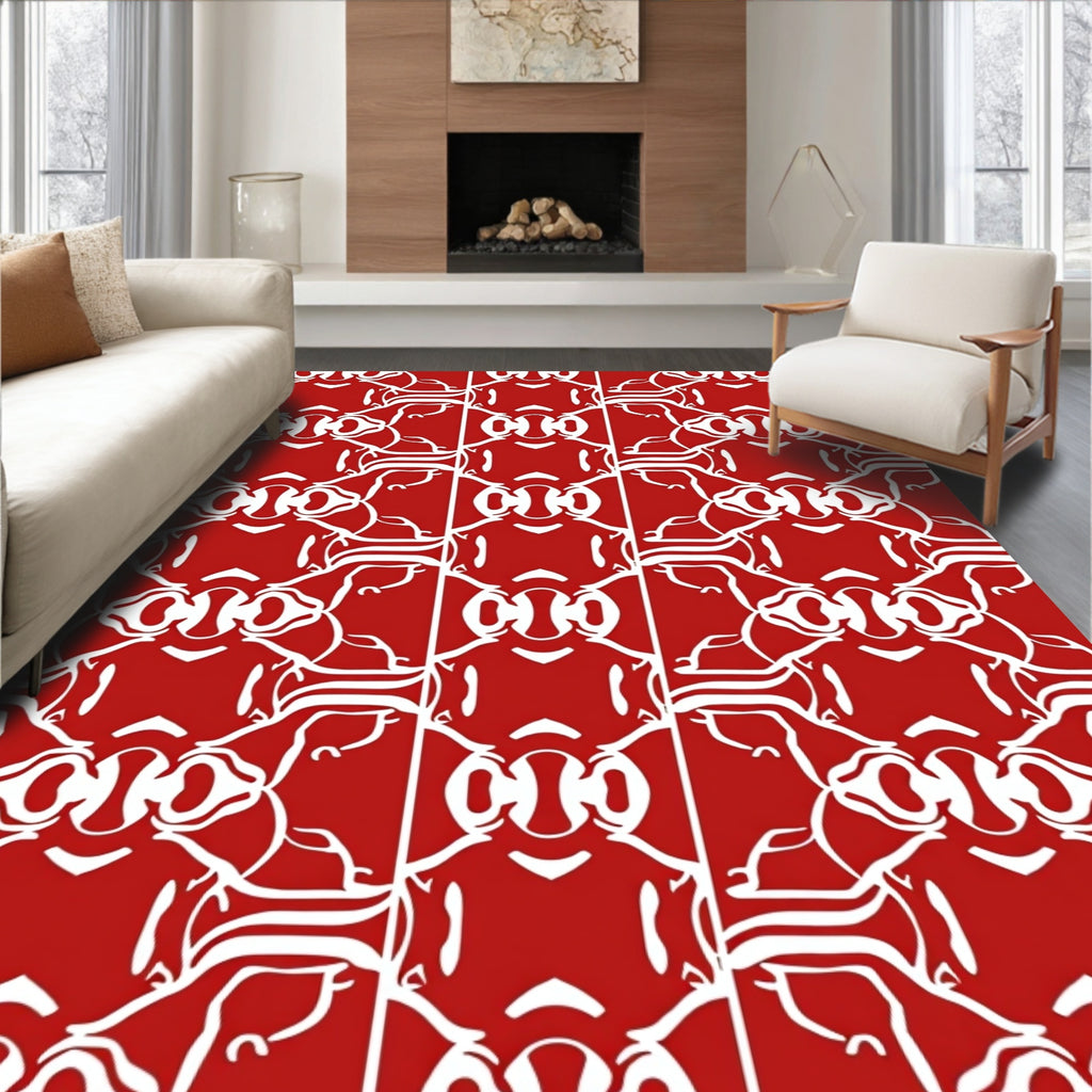 Red White Abstract Contemporary Design Rug
