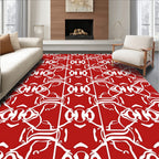 Red White Abstract Contemporary Design Rug