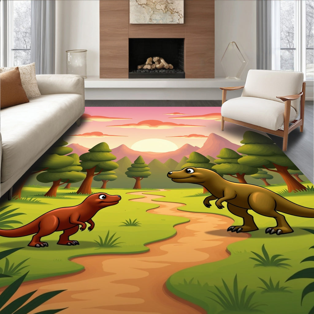 Whimsical Dinosaur Nature Path Rug