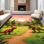 Whimsical Dinosaur Nature Path Rug