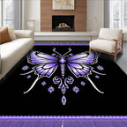 Whimsical Purple Butterfly Black Rug