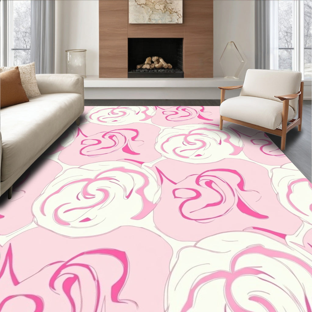 Pink Floral Swirl Pattern Rug