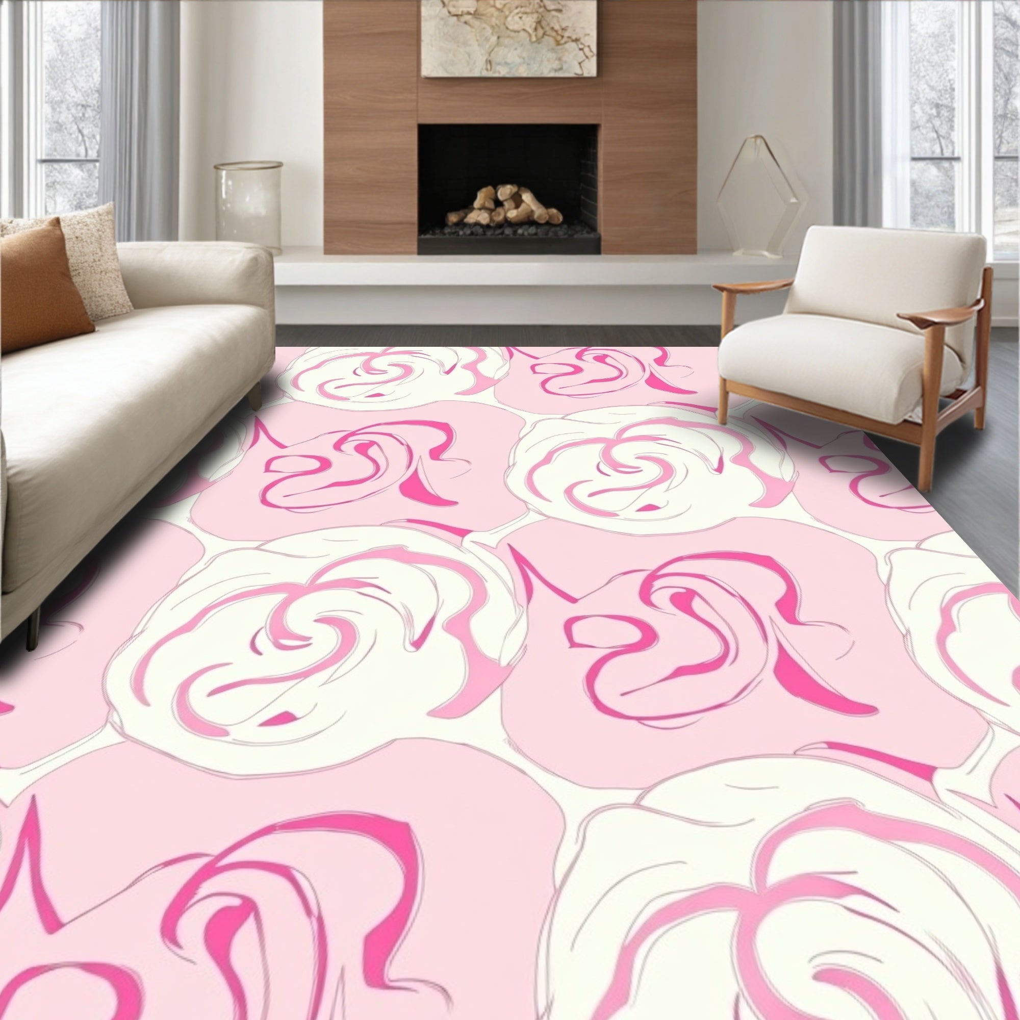 Pink Floral Swirl Pattern Rug