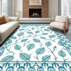 Teal Leaf Vine Border Design Rug