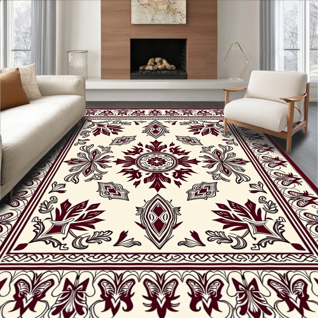 Elaborate Floral Mandala With Butterfly Border Rug