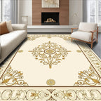 Cream Gold Ornate Floral Scroll Design Rug