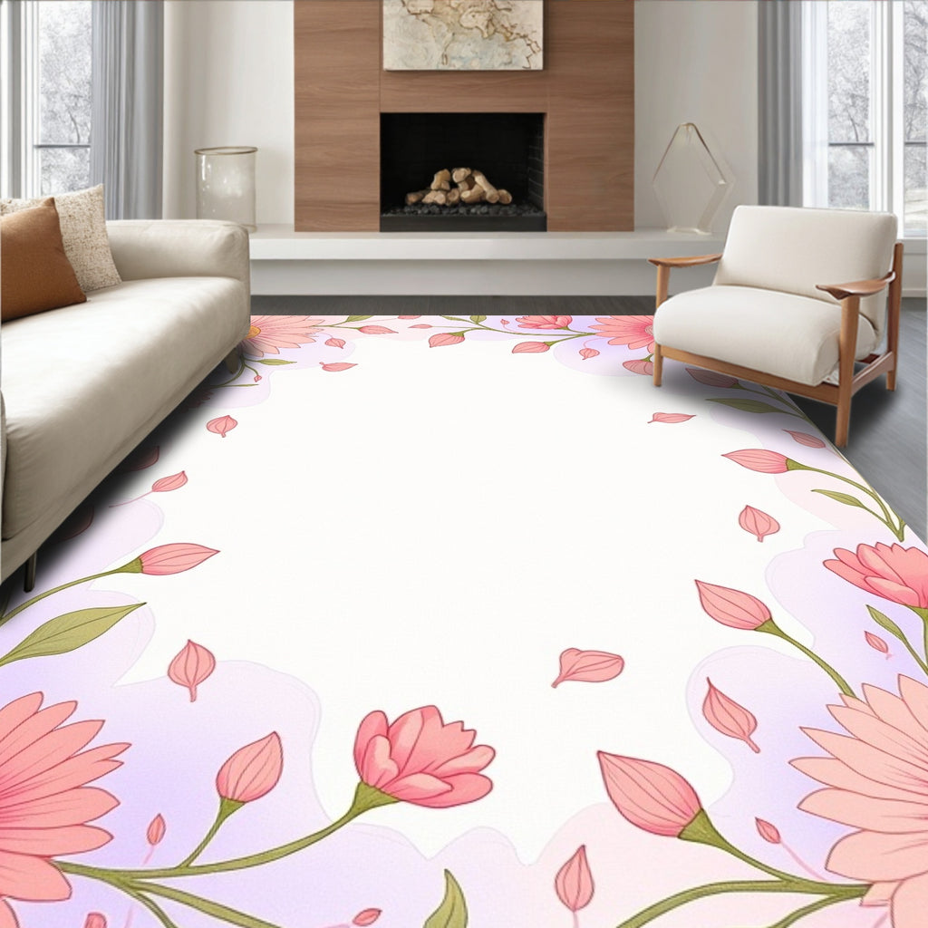 Soft Pink Floral Vine Pattern Rug