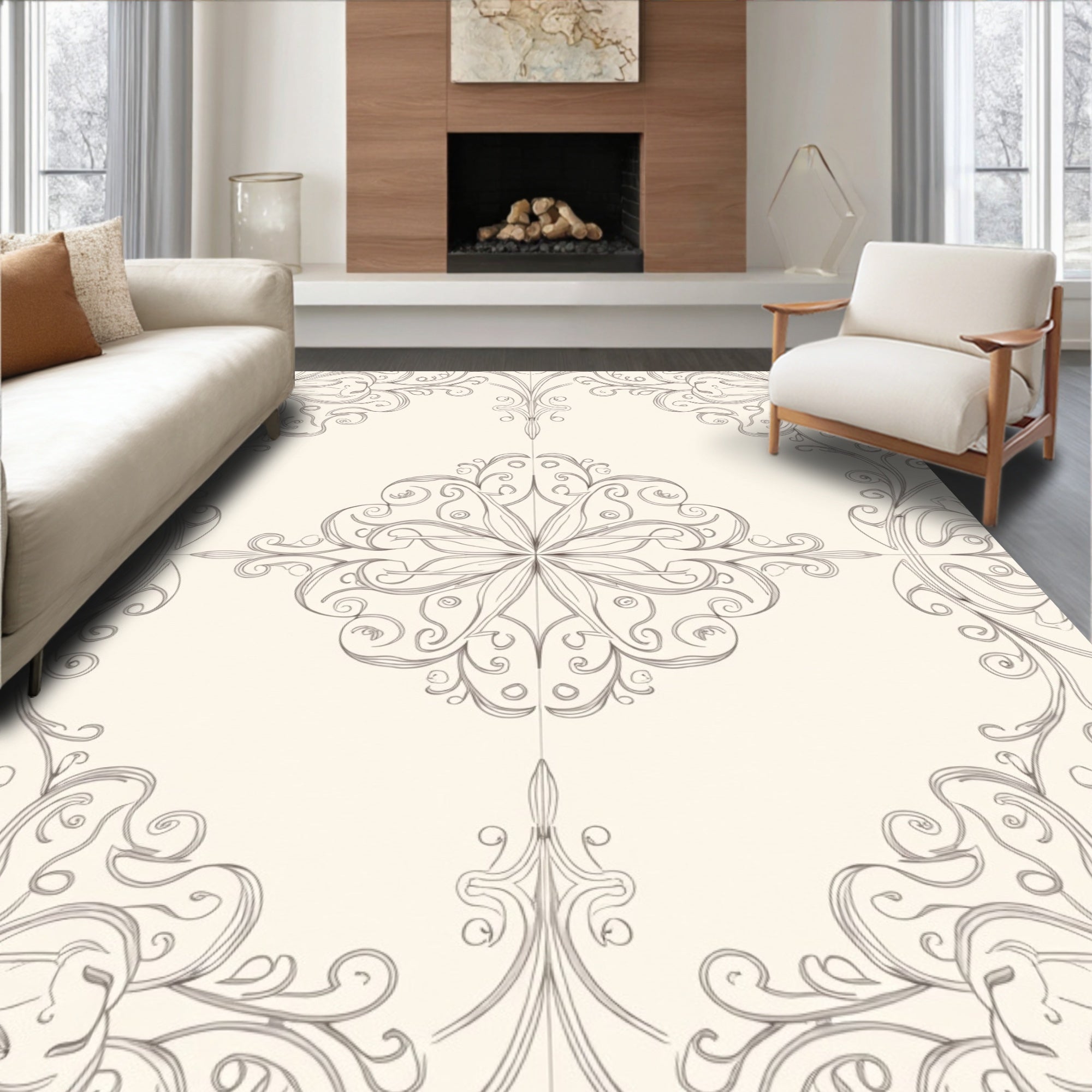 Elegant Floral Scrollwork Pattern Rug