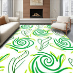 Green Swirls Leafy Abstract Pattern Rug
