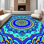 Bright Blue Yellow Mandala Design Rug