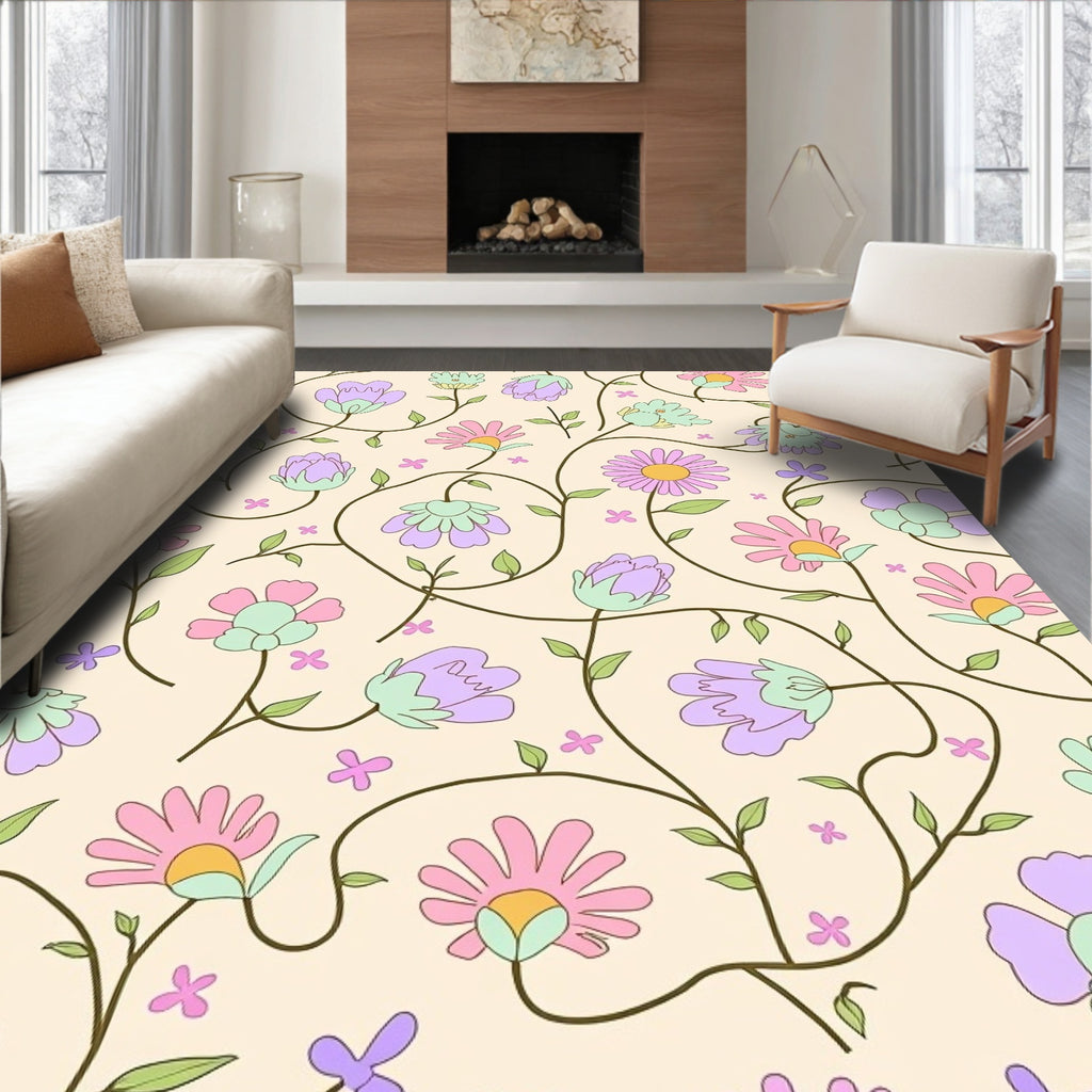 Pastel Floral Vine Pattern Rug