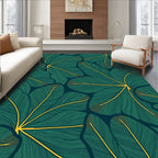 Elegant Green Yellow Leaf Pattern Rug
