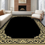 Elegant Golden Floral Scrollwork Frame Rug