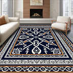 Ornate Geometric Patterned Dark Rug
