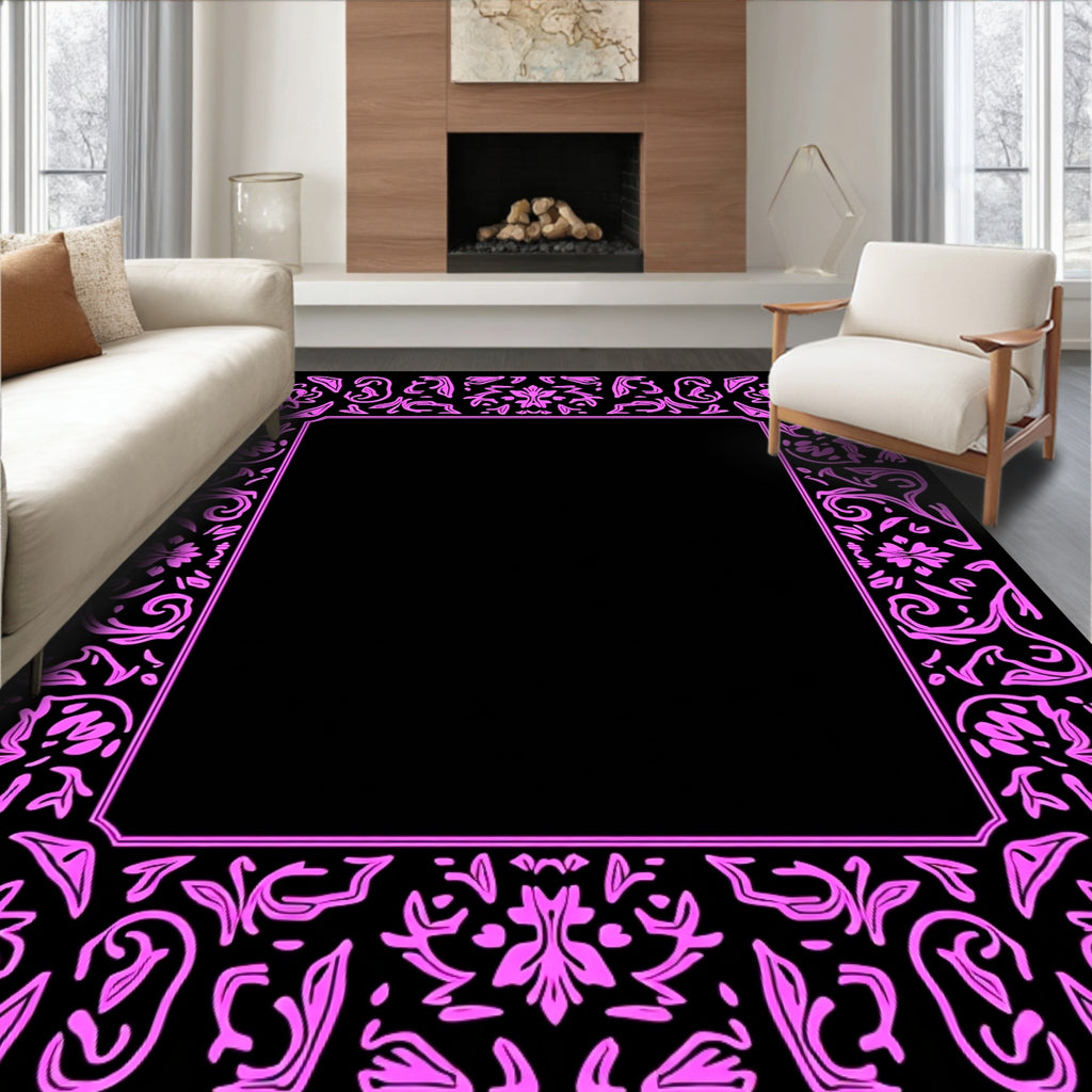 Vibrant Pink Floral Border Rug