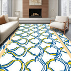 Banded Blue Yellow Abstract Swirl Pattern Rug