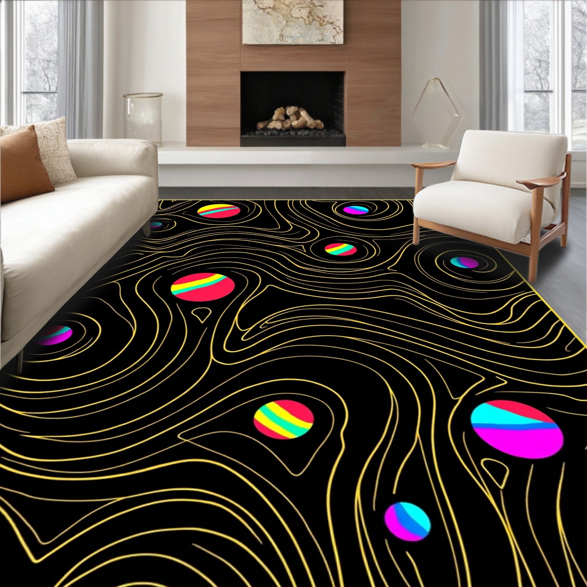 Vibrant Swirls 2 Colorful Spheres Rug