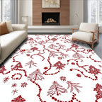 Red Festive Fir Garland and Snowflakes Rug
