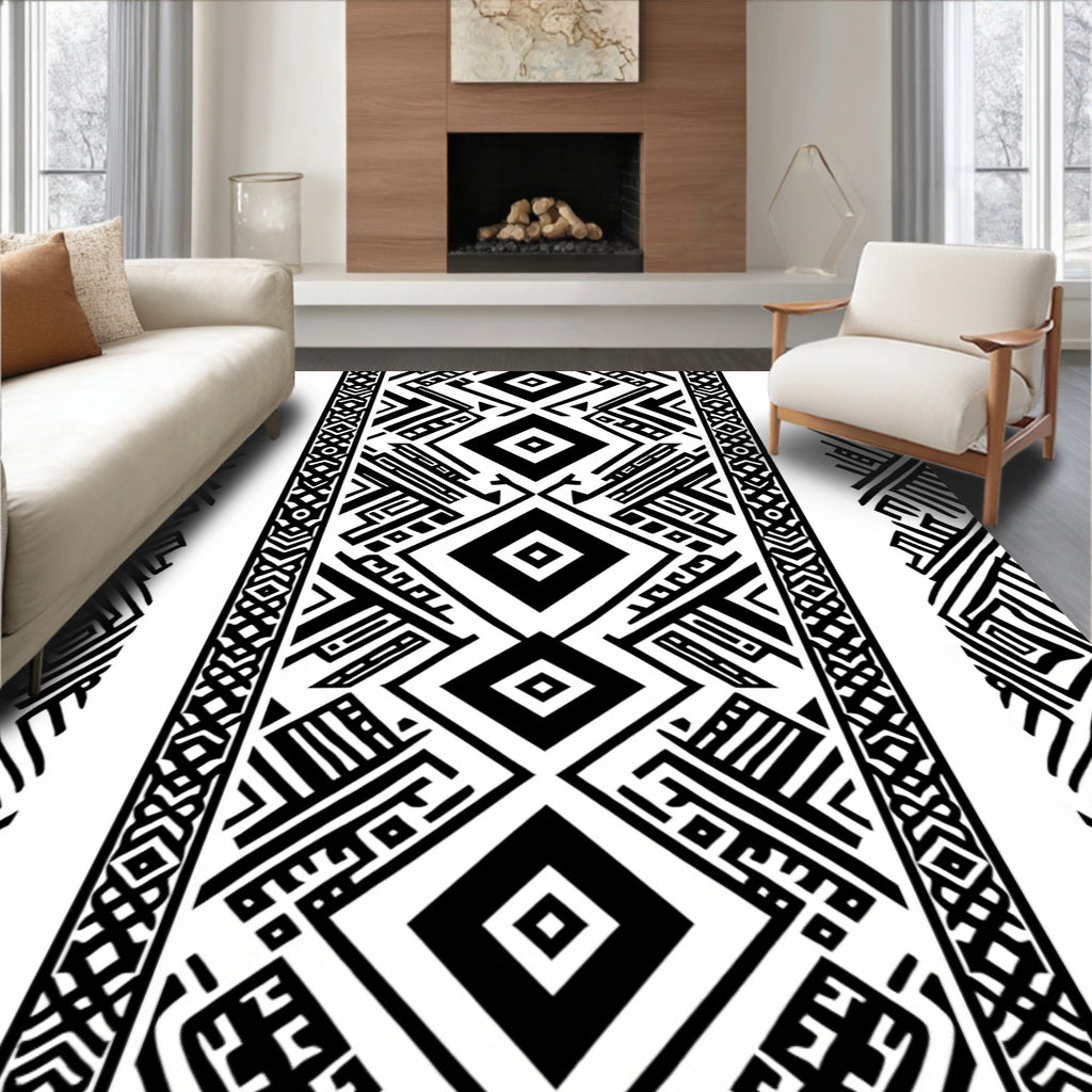Classic Black White Geometric Stripe Rug