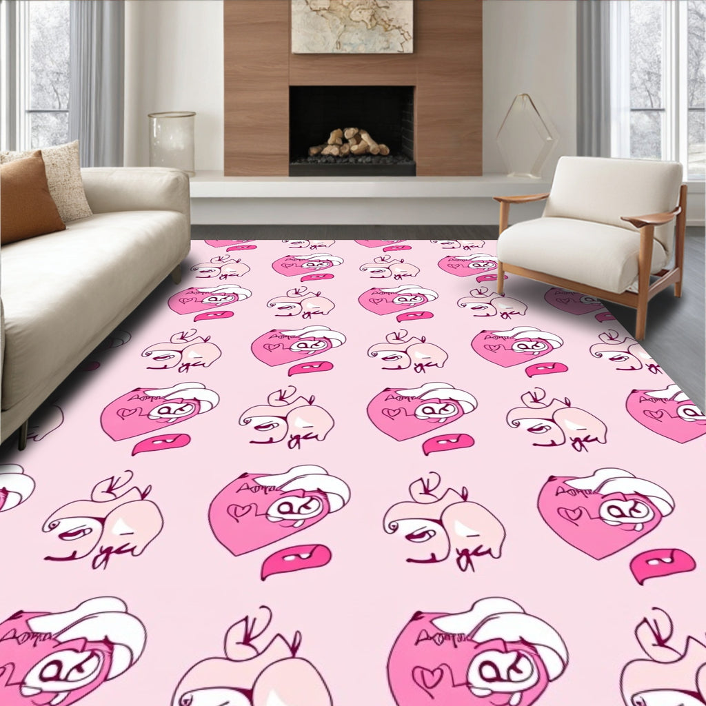 Pink Heart Abstract Figure Pattern Rug