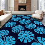 Bright Blue Floral Fan Pattern Rug