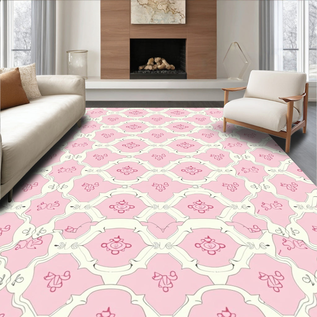 Fanciful Pink Lattice Design Rug