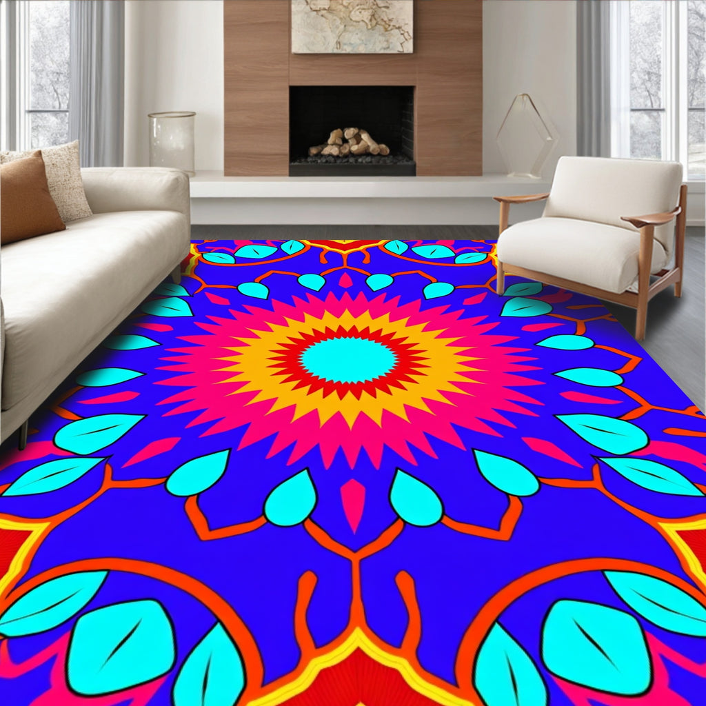 Vibrant Radial Floral Sunburst Design Rug