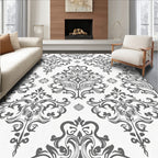 Classic Gray White Damask Pattern Rug