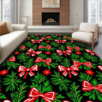Red Bow Green Holiday Foliage Rug