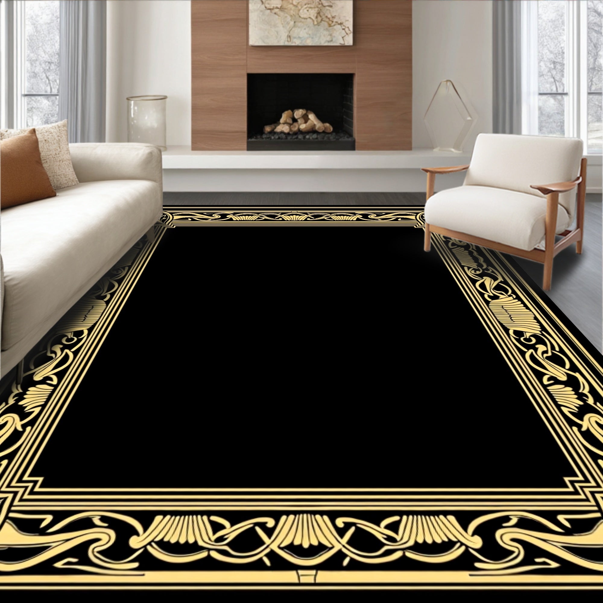 Art Nouveau Golden Floral Border Rug