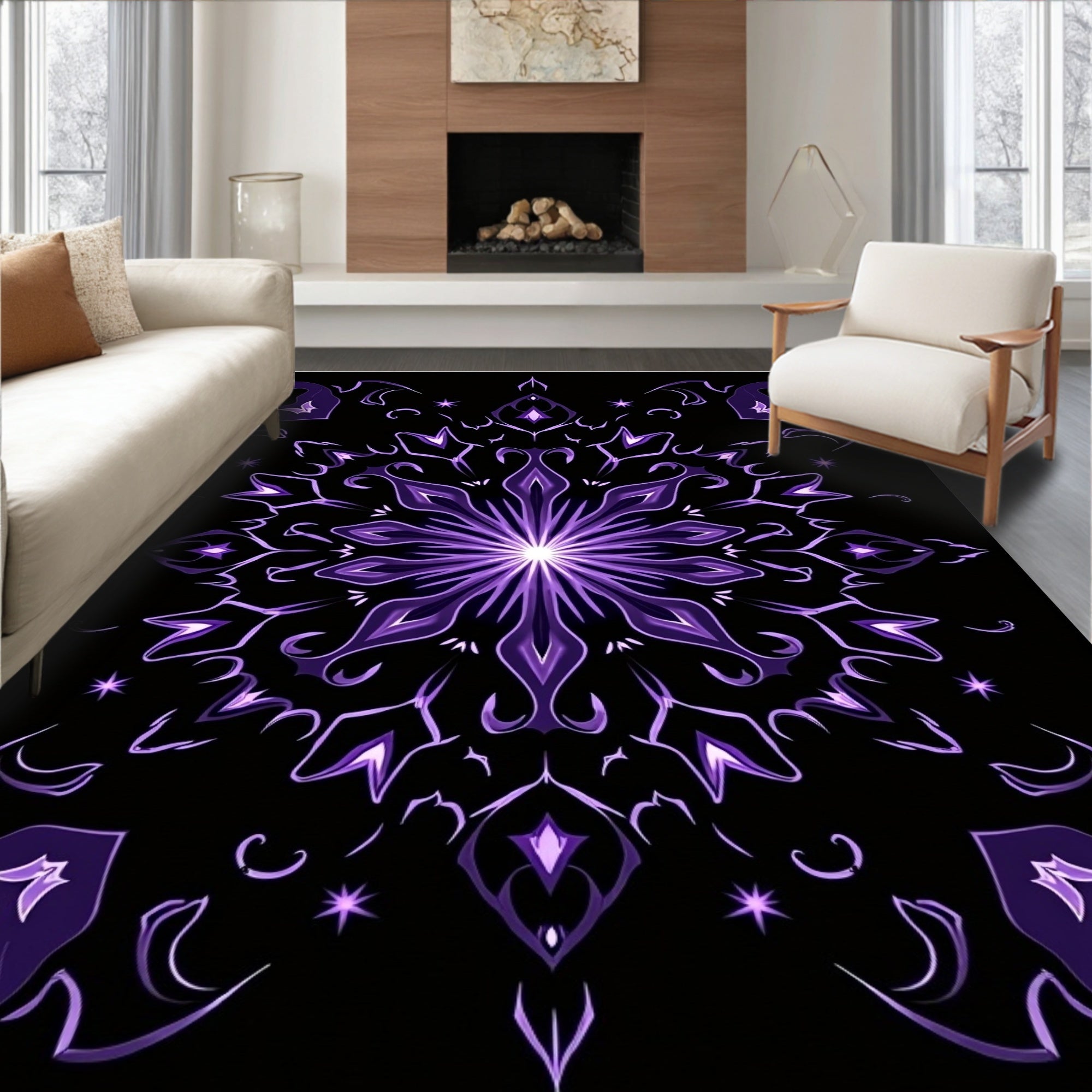 Vibrant Purple Starburst Mandala Rug