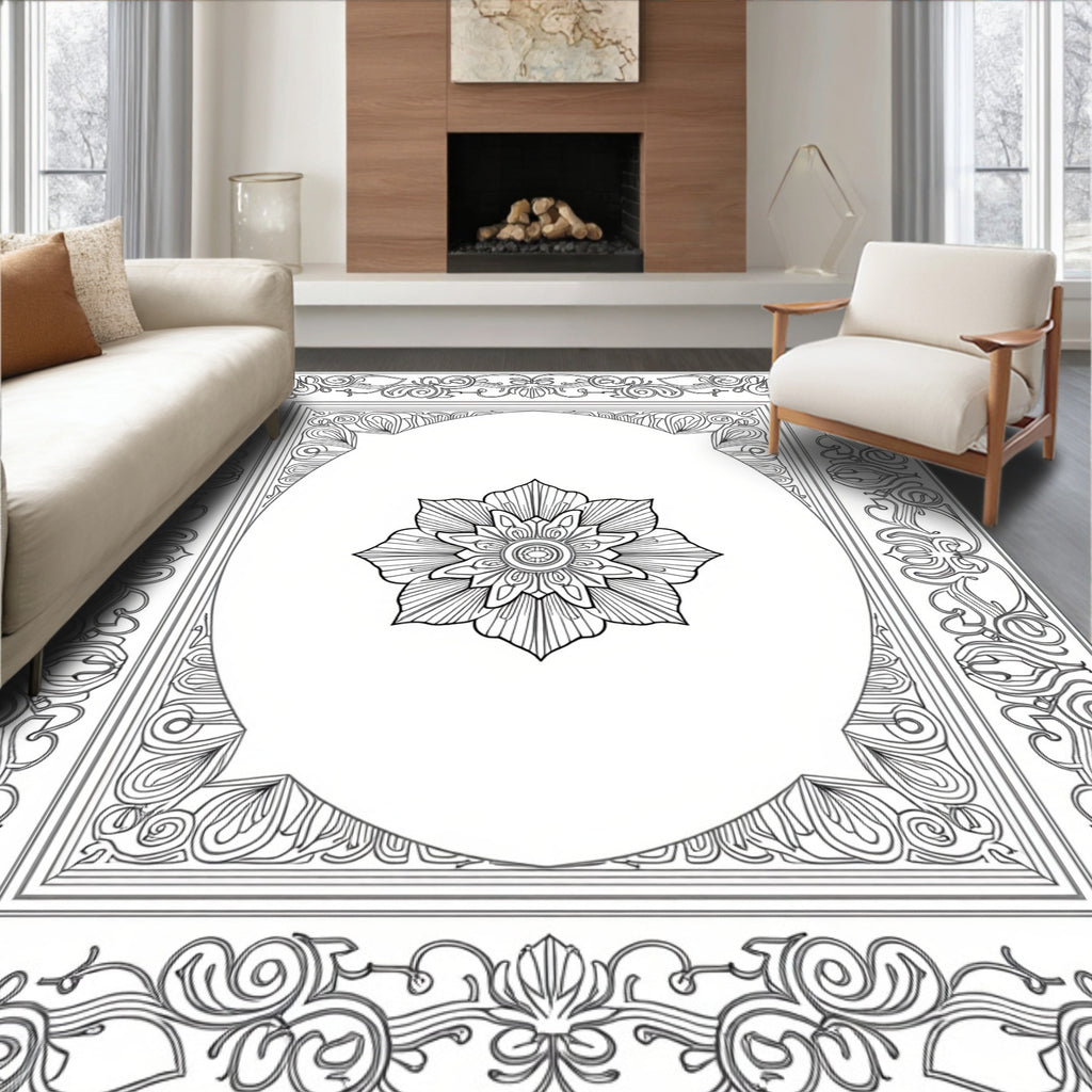 Elegant Floral Motif Framed Design Rug