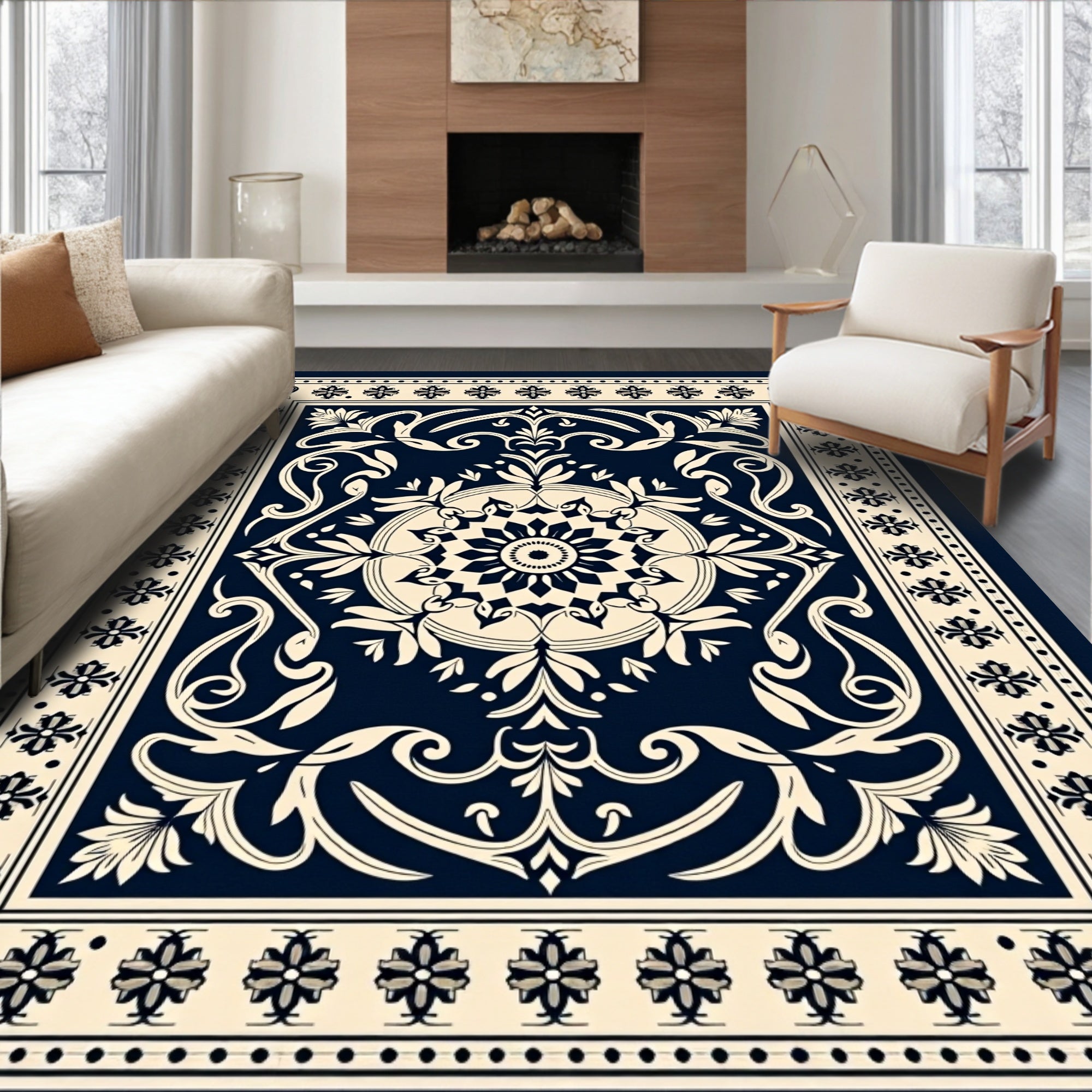 Classic Floral Starburst Medallion Pattern Rug
