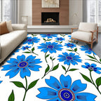 Bright Blue Daisy Floral Tile Rug