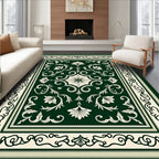 Elegant Green Floral Scrollwork Pattern Rug