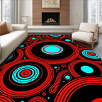 Abstract Red Cyan Concentric Circles Design Rug