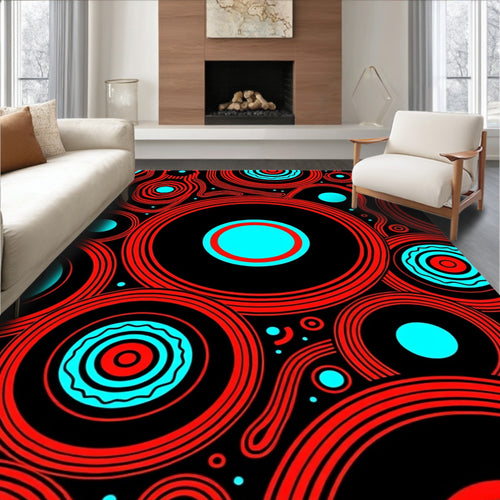 Abstract Red Cyan Concentric Circles Design Rug