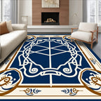 Elegant Blue White Brown Scrollwork Design Rug