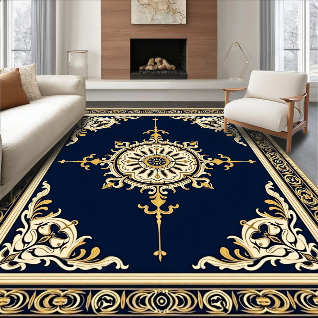 Intricate Gold Floral Medallion Design Rug