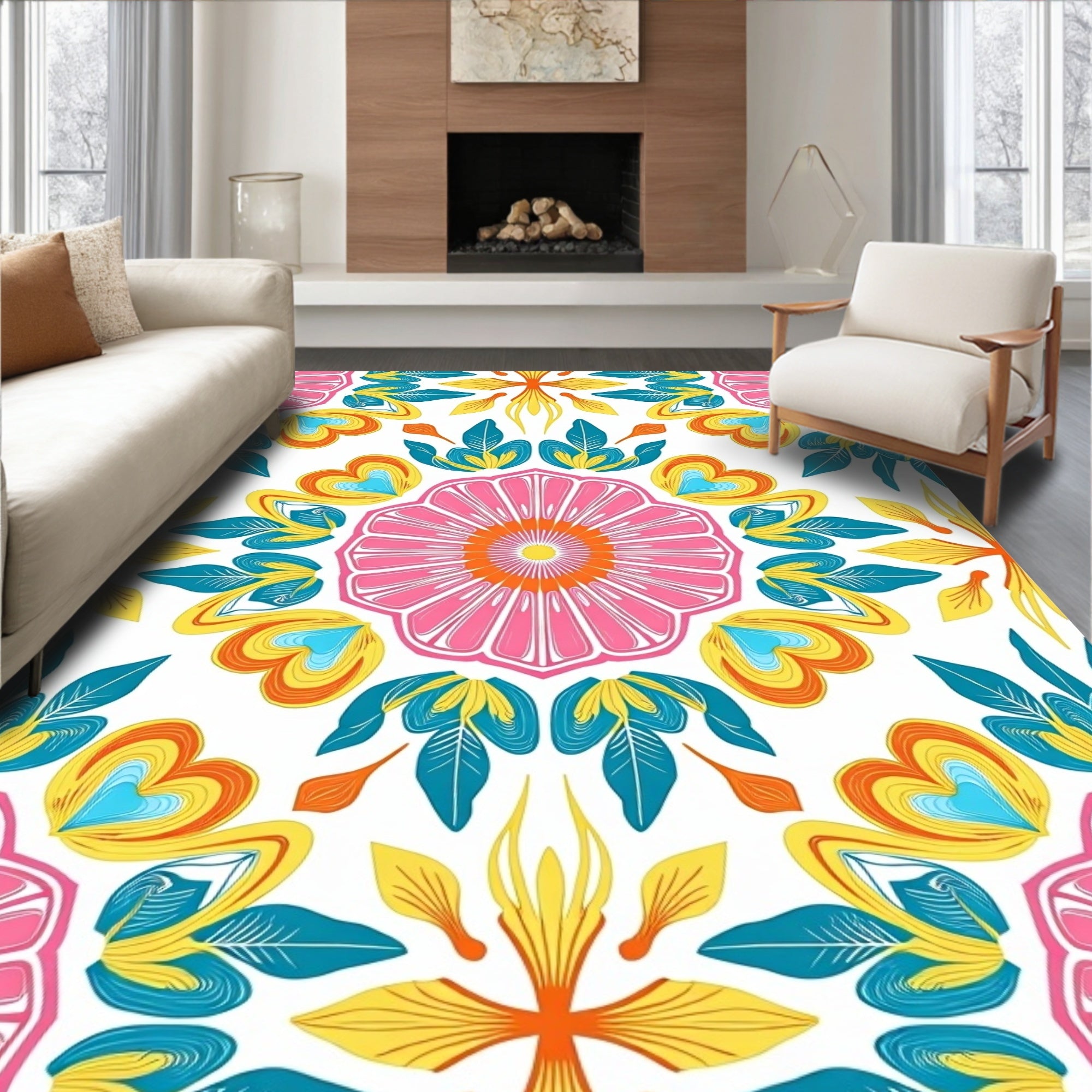 Vibrant Floral Mandala Pattern Rug
