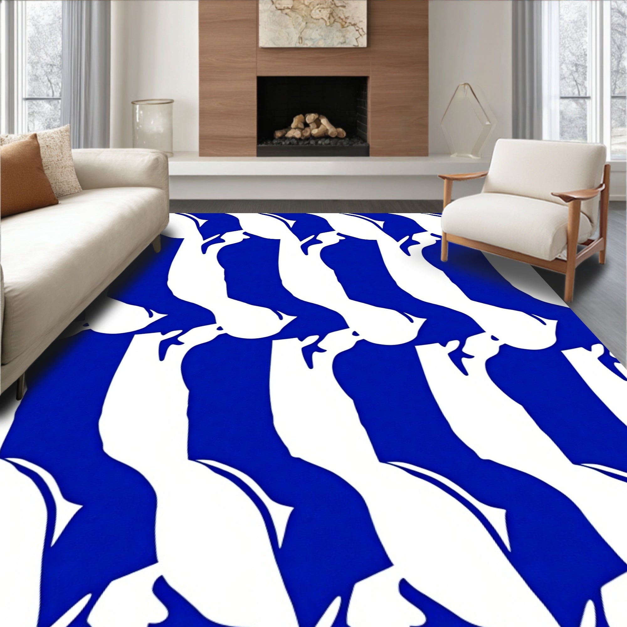 Abstract Blue Silhouette Pattern Rug